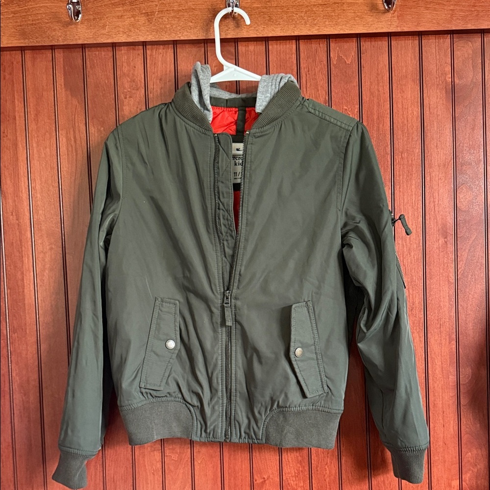 Abercrombie Kids Olive Jacket with Bright Orange Lining